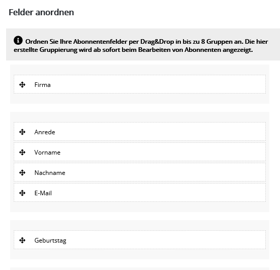 Abonnentenfelder anordnen in dailypoint (e)mailing system