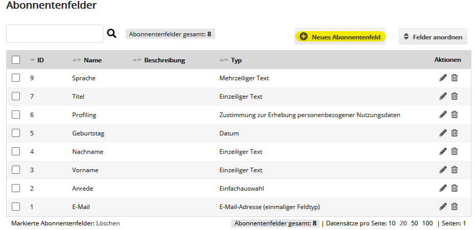 vorgegebene Abonnentenfelder in dailypoint (e)mailing system