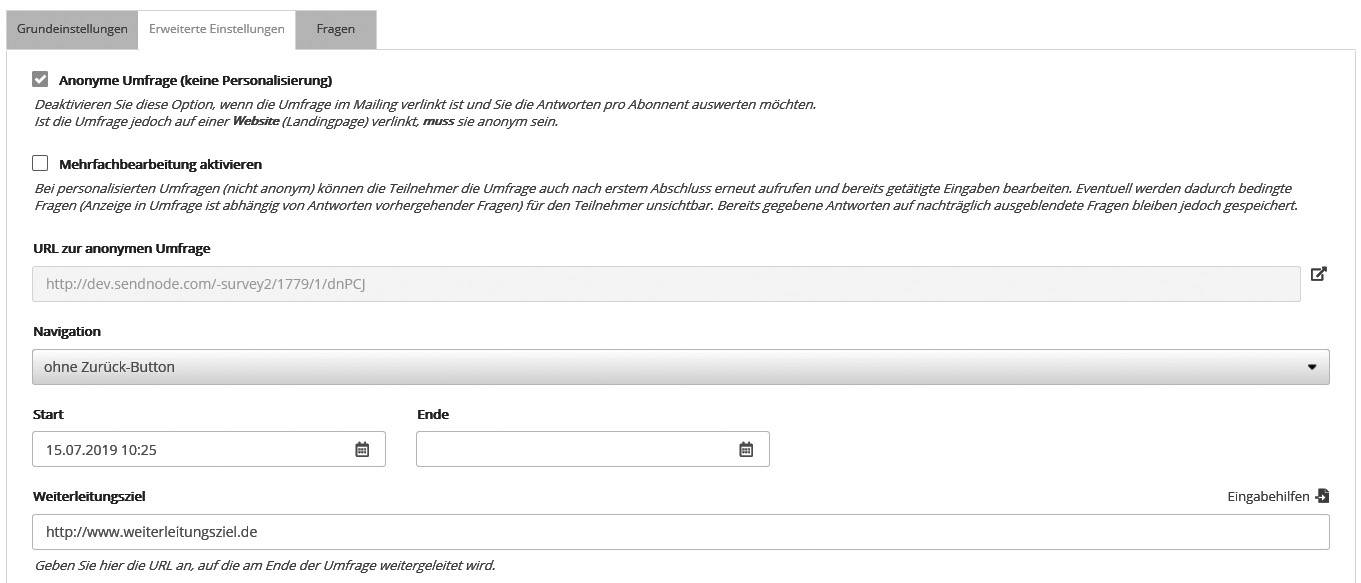 Umfrage Erweiterte Einstellungen